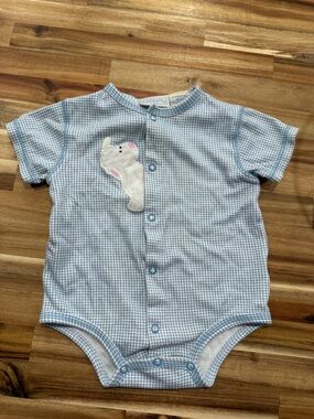 Basic Editions Blue Gingham Onesie with Lamb Applique